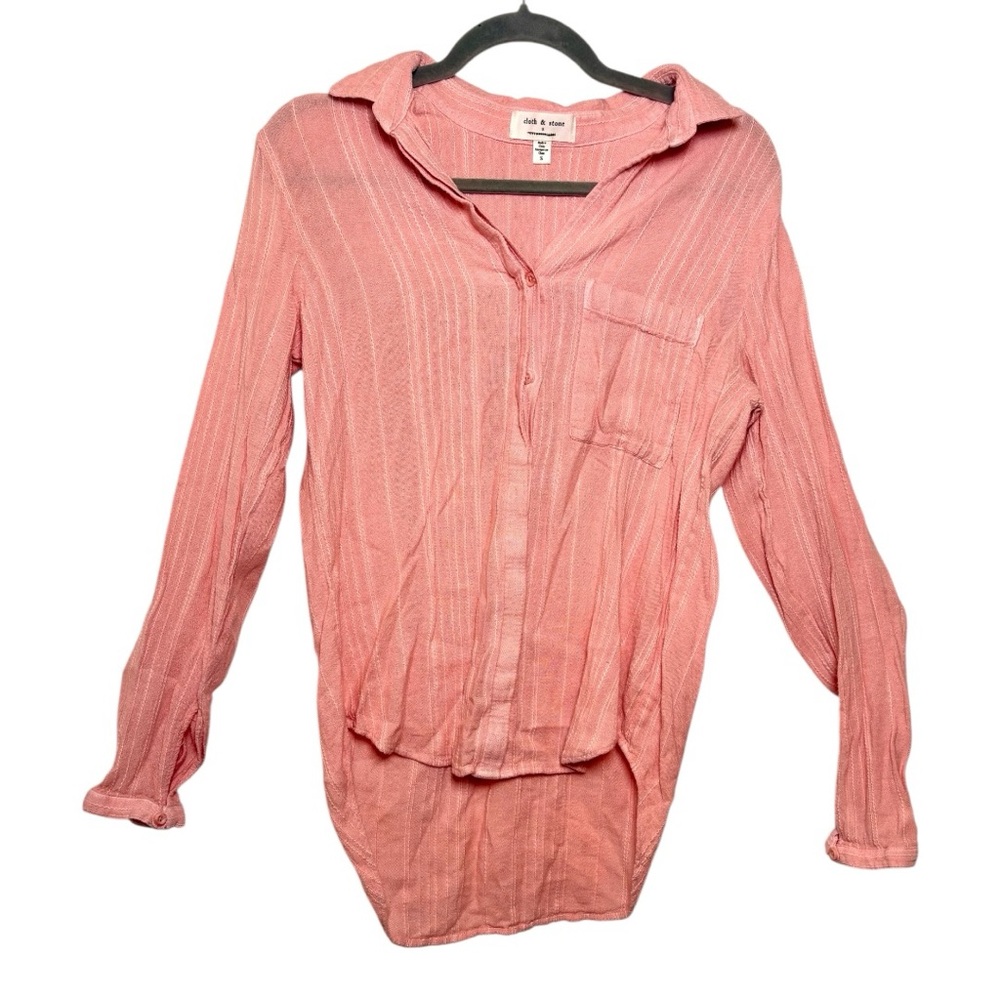Cloth & Stone Pink Textured Button Shirt Hi Low Coastal Preppy Small